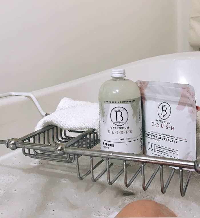 Bathorium products on a bath caddy