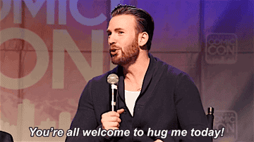Chris saying, &quot;You&#x27;re all welcome to hug me today!&quot;