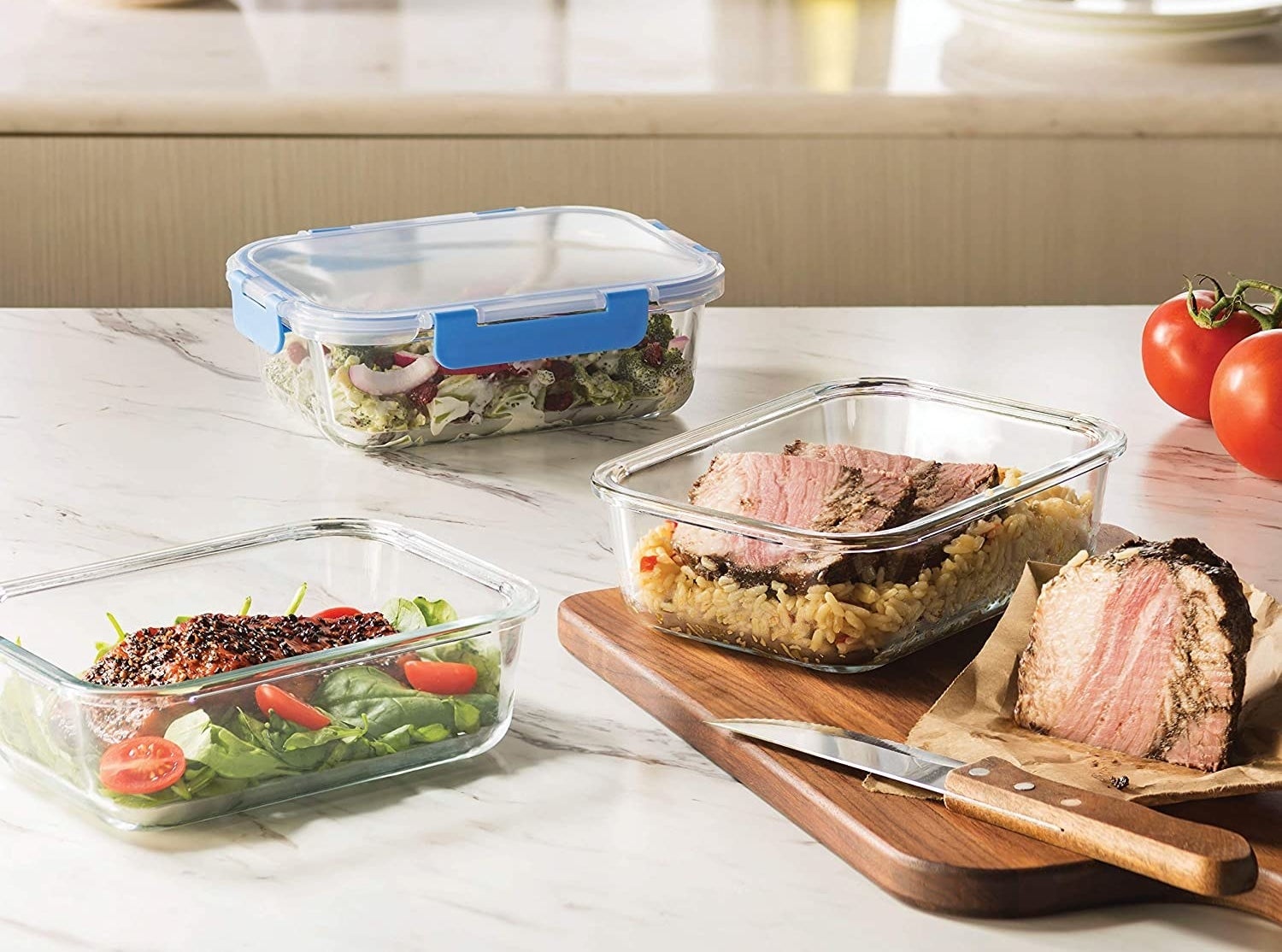 The three glass containers