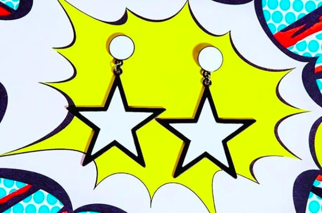 pop art inspired white star earrings
