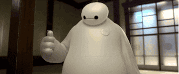 a gif of baymax from big hero six giving a thumbs up and inflating his arm