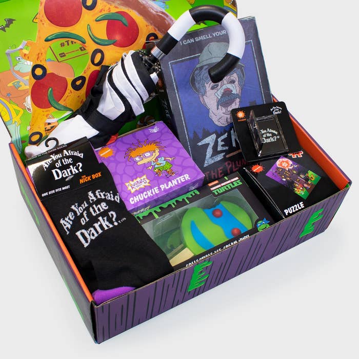 the nick box that has merchandise from tv shows are you afraid of the dark, rugrats, teenage mutant ninja turtles and more