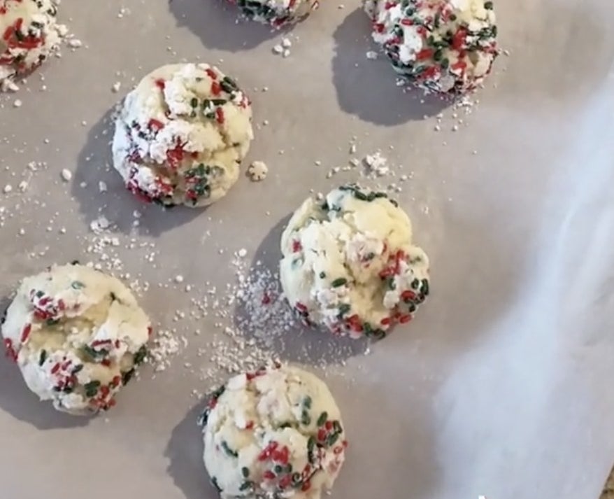 White cookies with green and red sprinkles