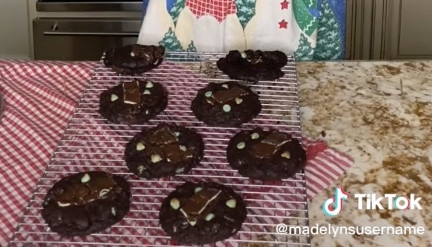 Chocolate cookies with mint chocolate chips and a mini mint candy bar on top