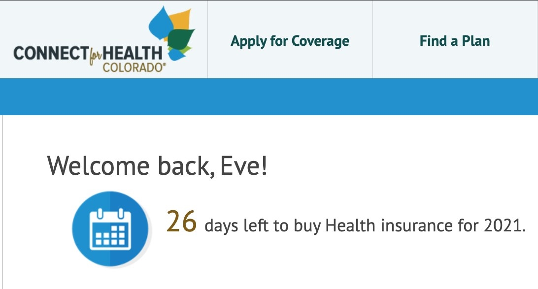 Screenshot of health insurance enrollment page