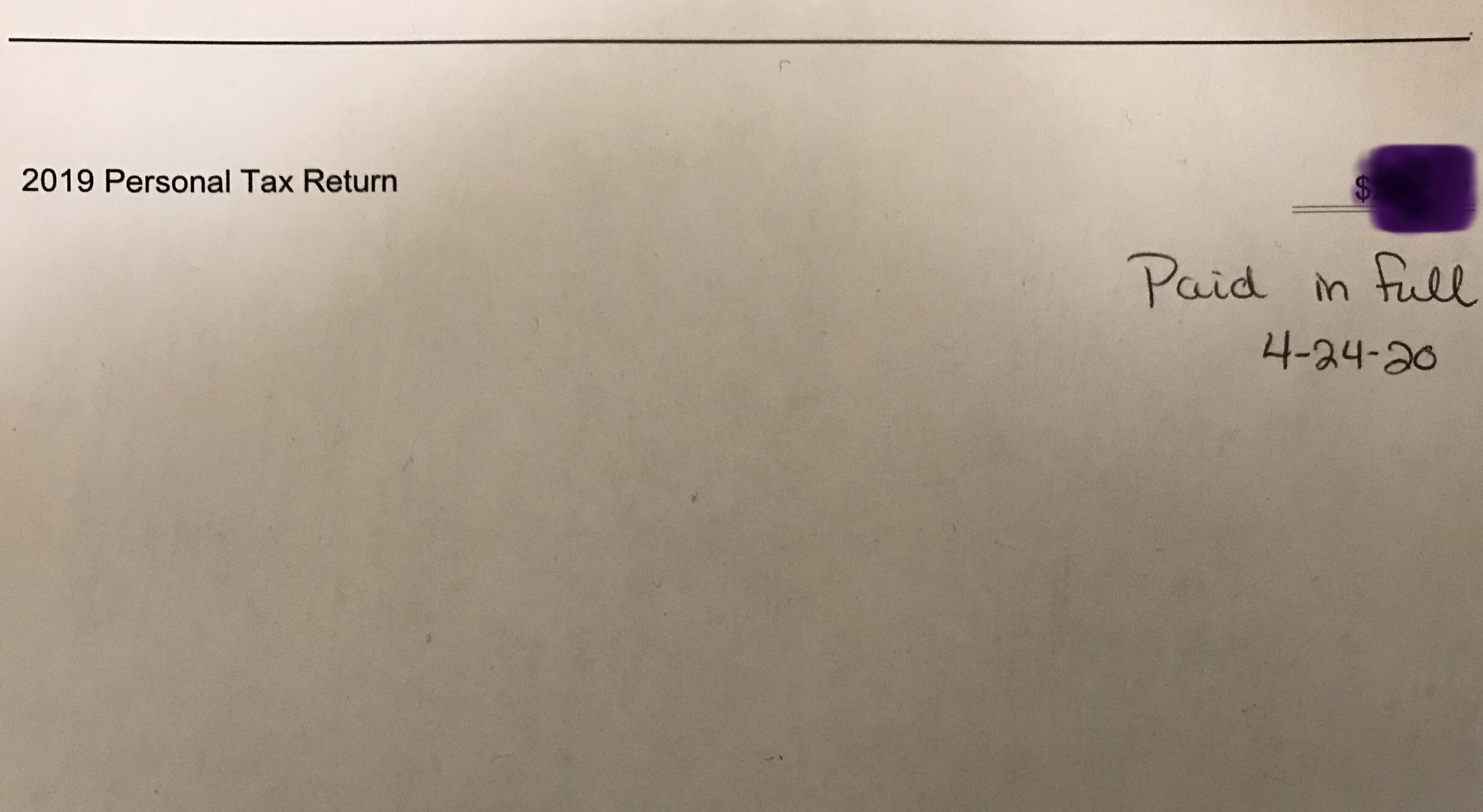 A paid invoice for filing a personal tax return