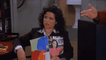 Elaine from &quot;Seinfeld&quot; raising her hand