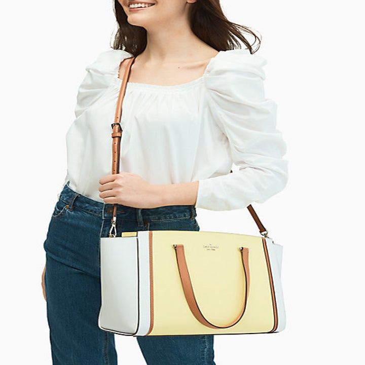 light yellow and white color block purse 