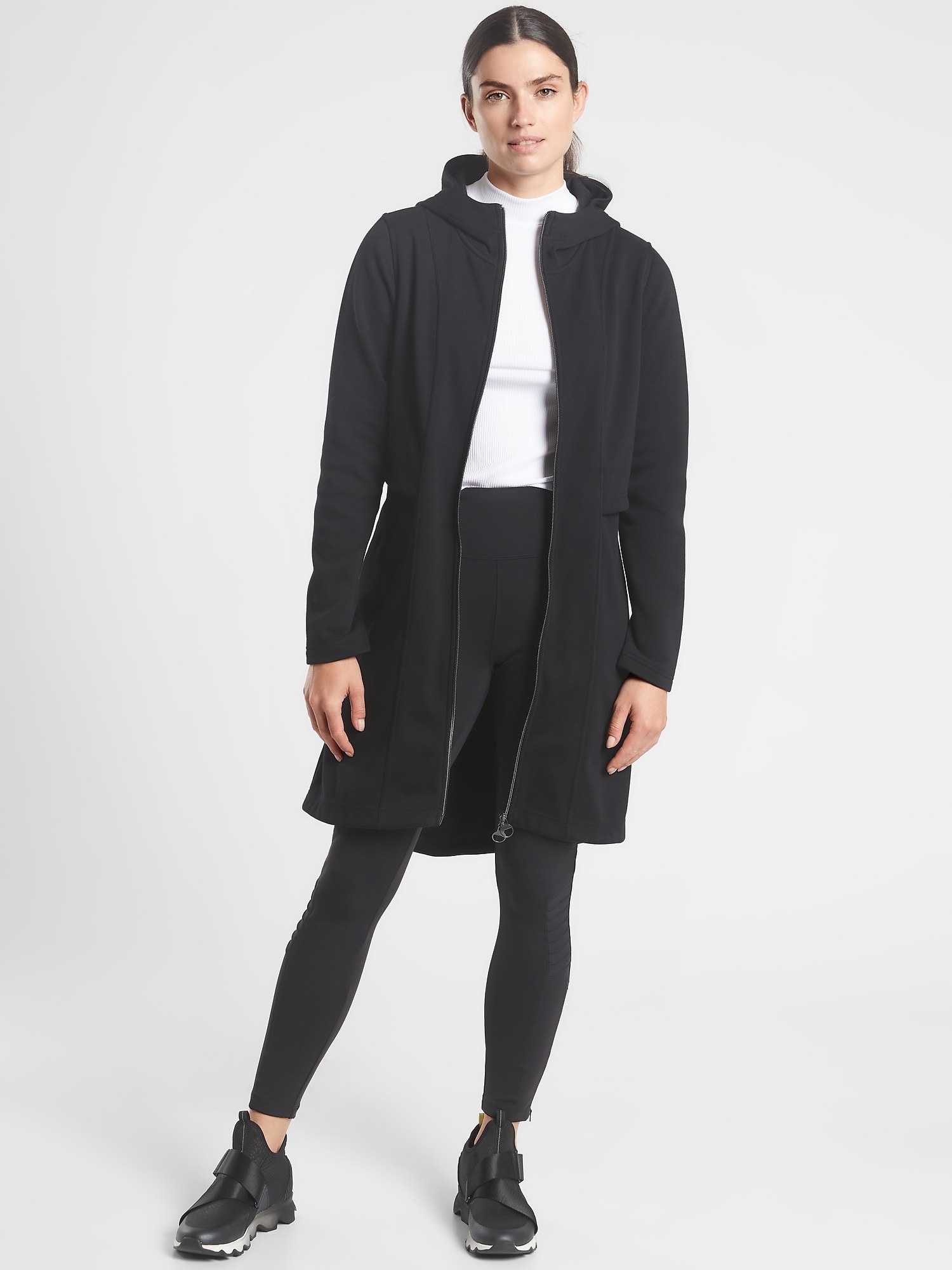 model wearing the black jacket