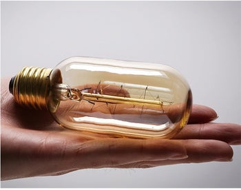 A person holding the lightbulb