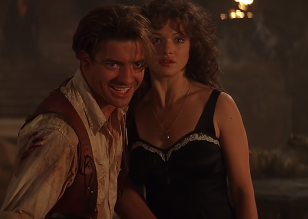 Brendan Fraser as Rick O'Connell and Rachel Weisz as Evelyn Carnahan in the movie "The Mummy."