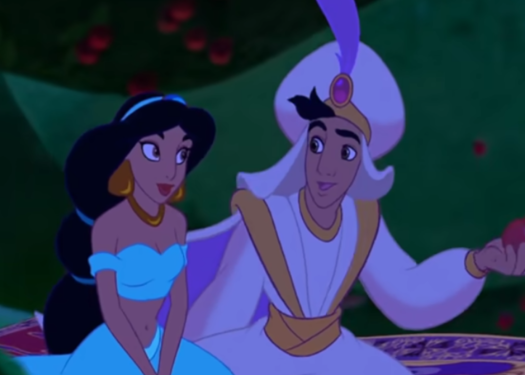 Scott Weinger as Aladdin and Linda Larkin as Jasmine in the movie "Aladdin."