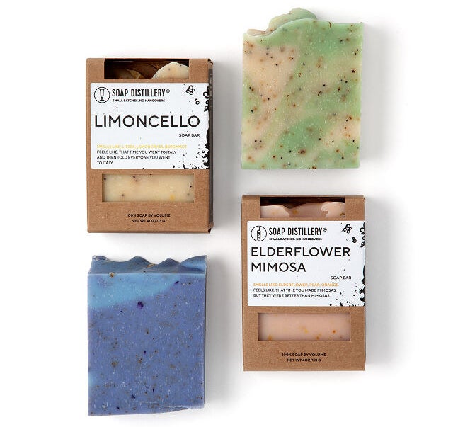 limoncello, mint, elderflower mimosa, and lavender soap bars