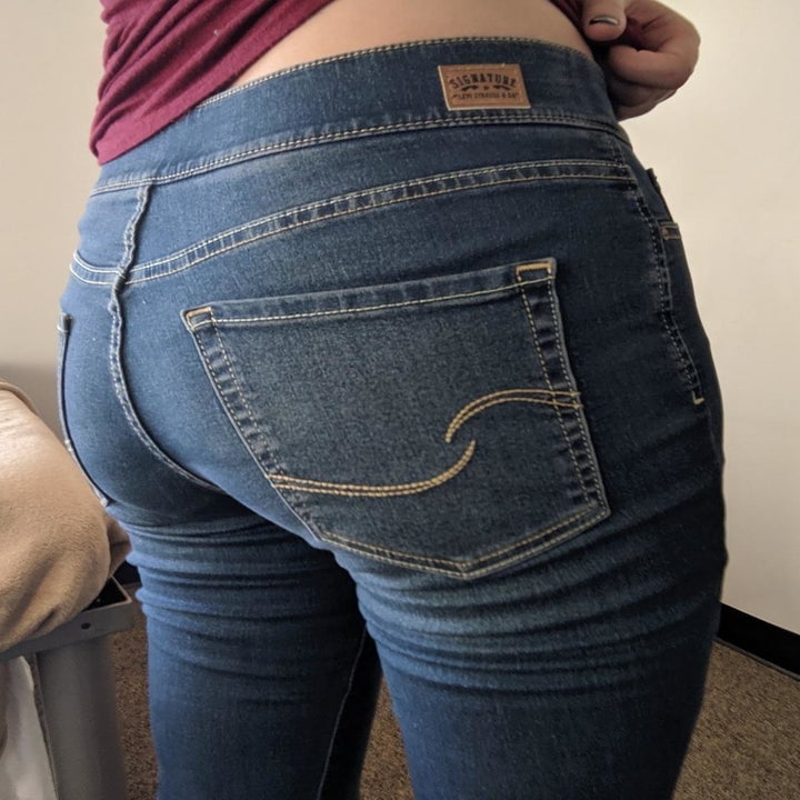 A reviewer's photo of their butt in the harmony waterless jeans