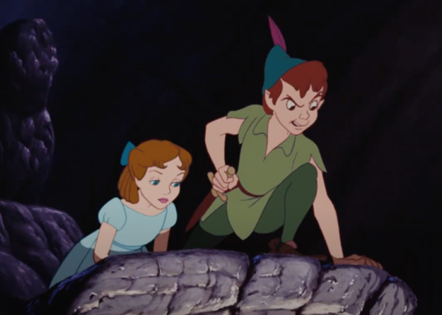 Bobby Driscoll as Peter Pan and Kathryn Beaumont as Wendy Darling in the movie "Peter Pan."