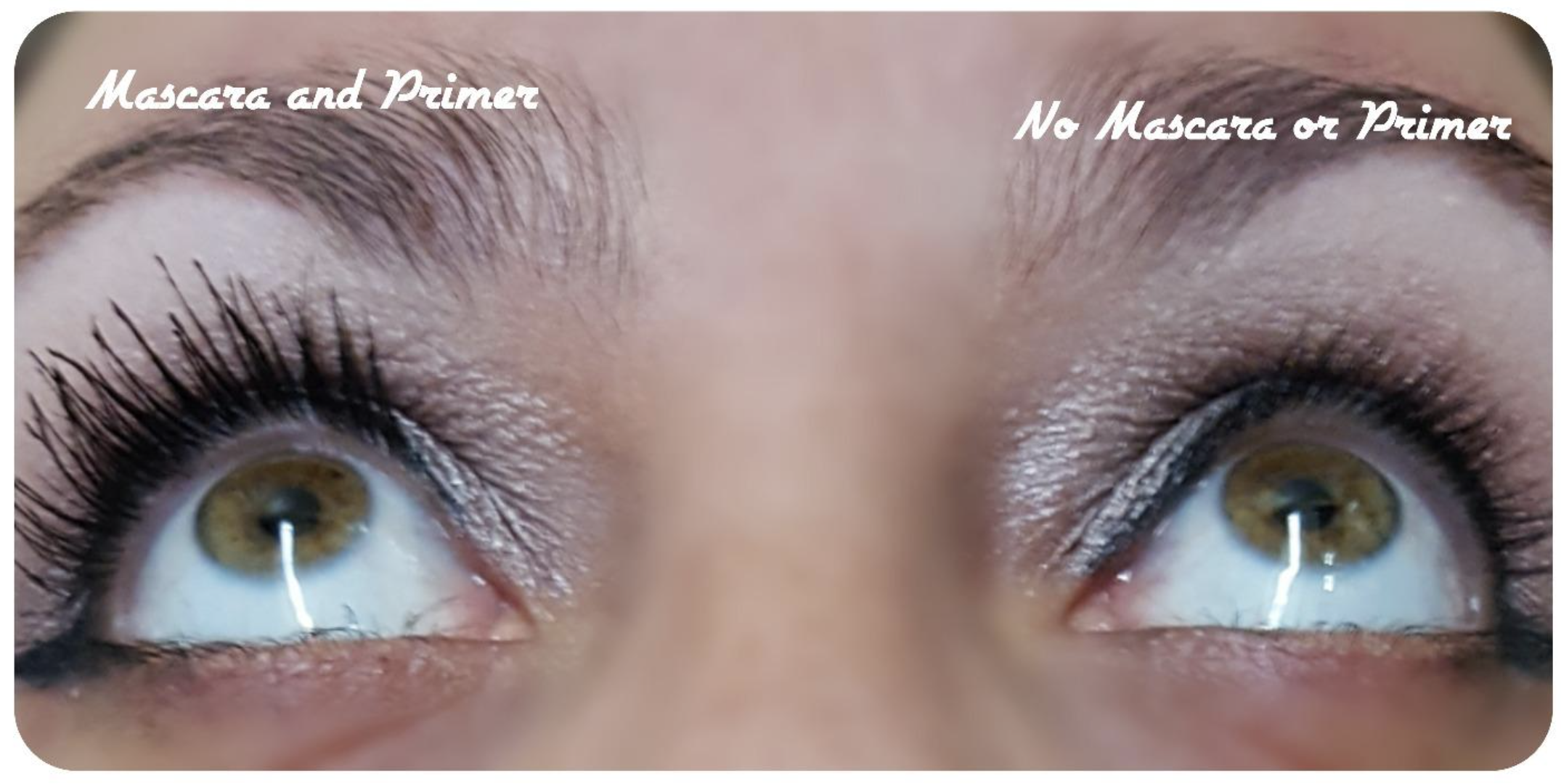reviewer image of lashes without primer and with the primer that look noticeably longer