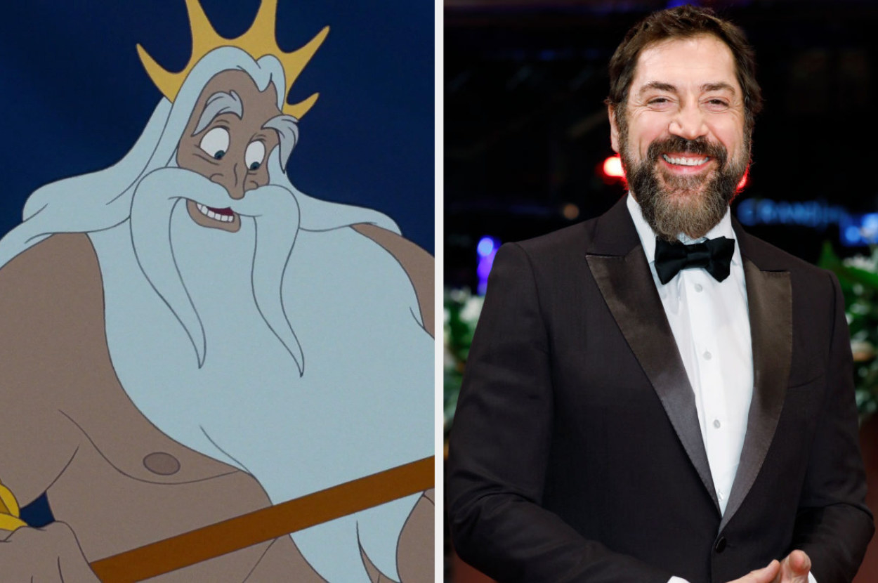 A still of King Triton from &quot;The Little Mermaid&quot; and a photo of Javier Bardem