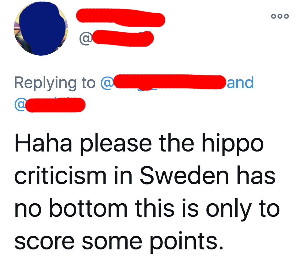 tweet reading haha please the hippo criticism in sweden has no bottom