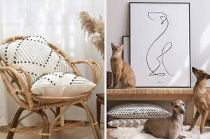 left image: bohemian throw pillow cases, right image: animalist framed print