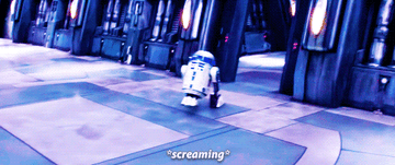GIF of R2D2 hitting a wall with the caption, &#x27;screaming&#x27;