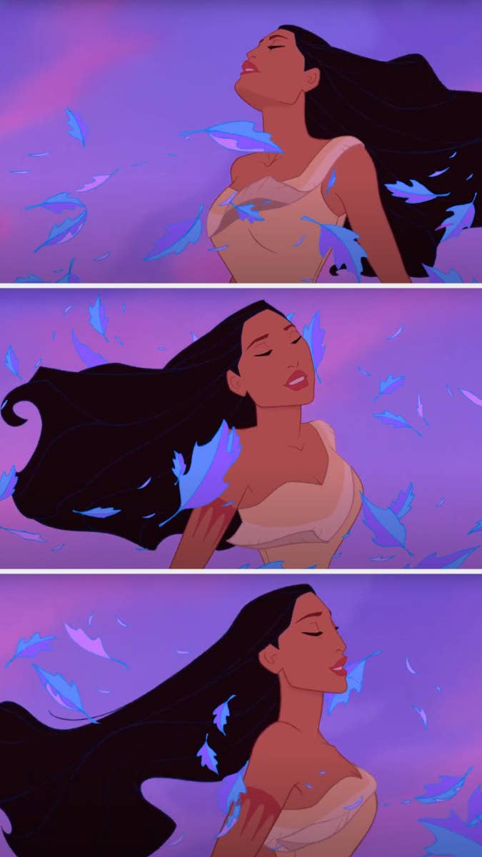 Pocahontas&#x27;s hair is blowing a lot in the wind, but it remains perfect