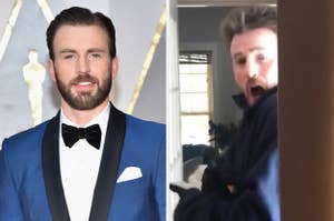 Chris Evans smiling, and Chris getting scared