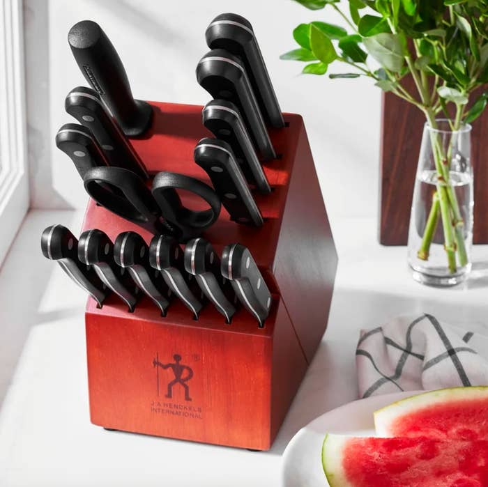 The 15 piece knife set in a wood block
