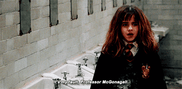 Hermione stands in the bathroom and says, &quot;It&#x27;s my fault, Professor McGonagall.&quot;