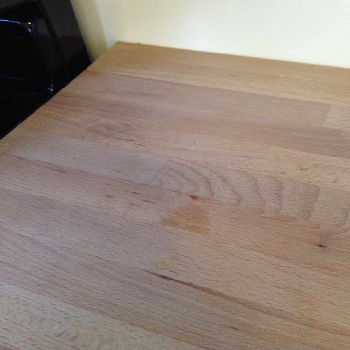 reviewer's butcher block countertop that looks dull