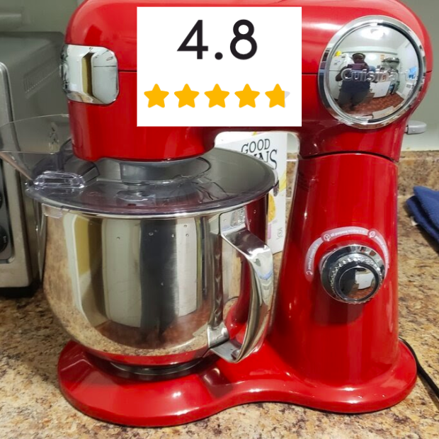 Reviewer&#x27;s photo of the stand mixer in red