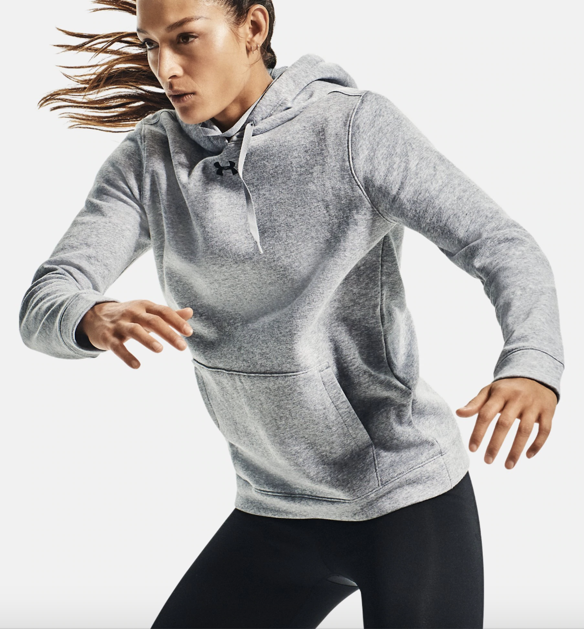 model wearing gray hoodie