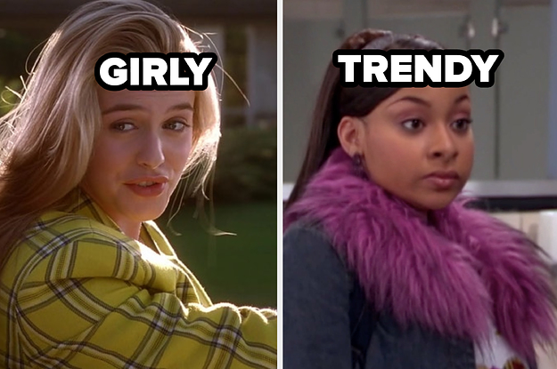 girly label over cher from clueless and trendy label over raven from that's so raven