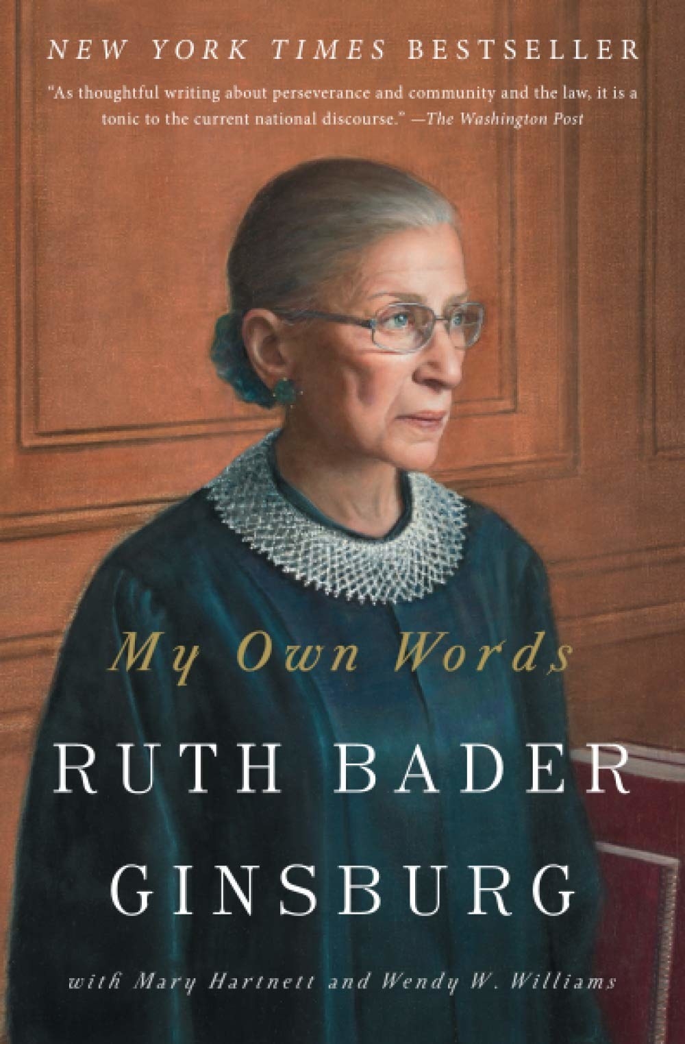 the cover of My Own Words which has a painting of Ruth Bader Ginsburg