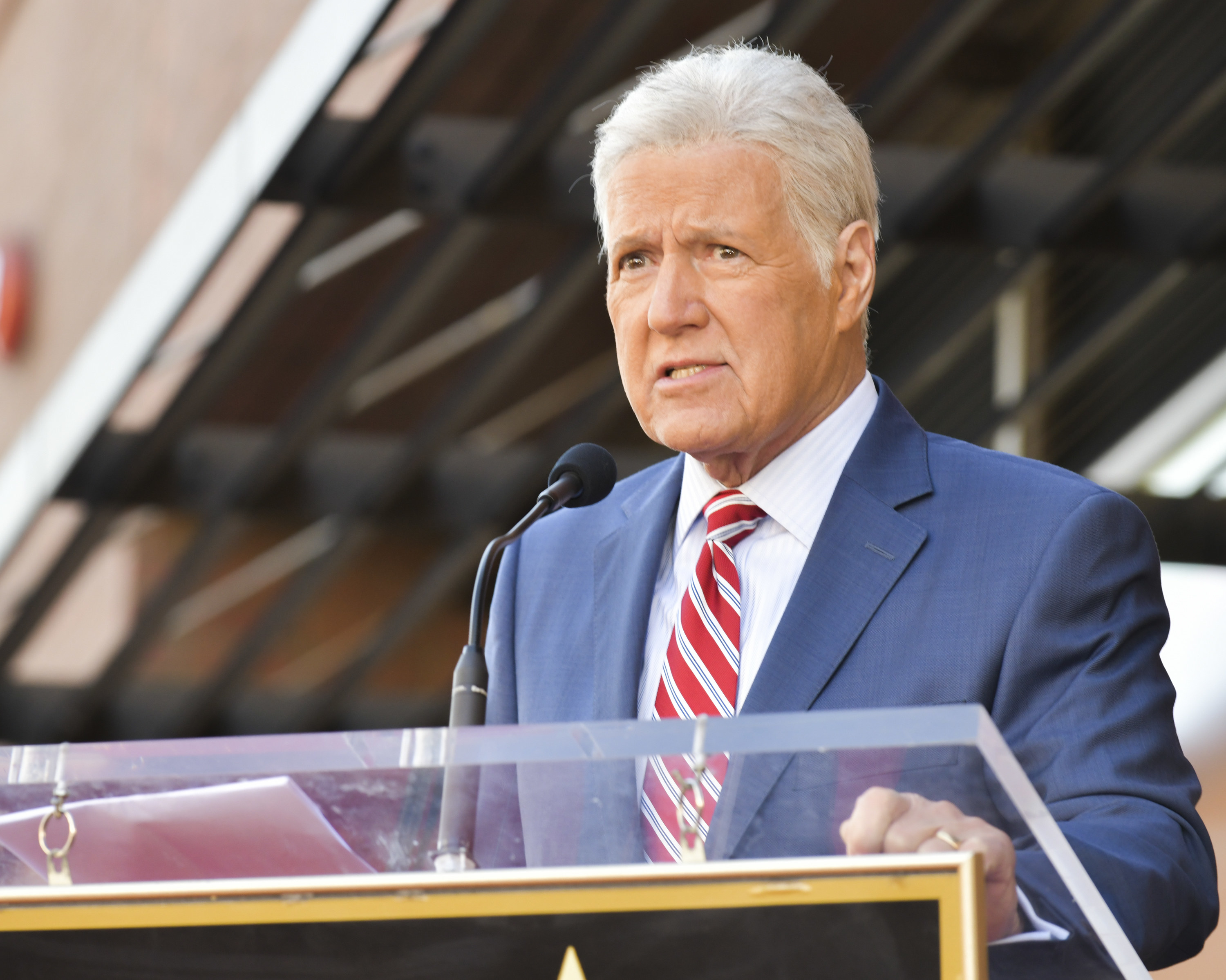 Alex Trebek speaks at Harry Friedman Honored With A Star On The Hollywood Walk Of Fame on November 01, 2019 in Hollywood, California