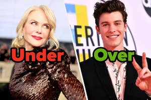 Nicole Kidman labeled "under" and Shawn Mendes labeled "over"