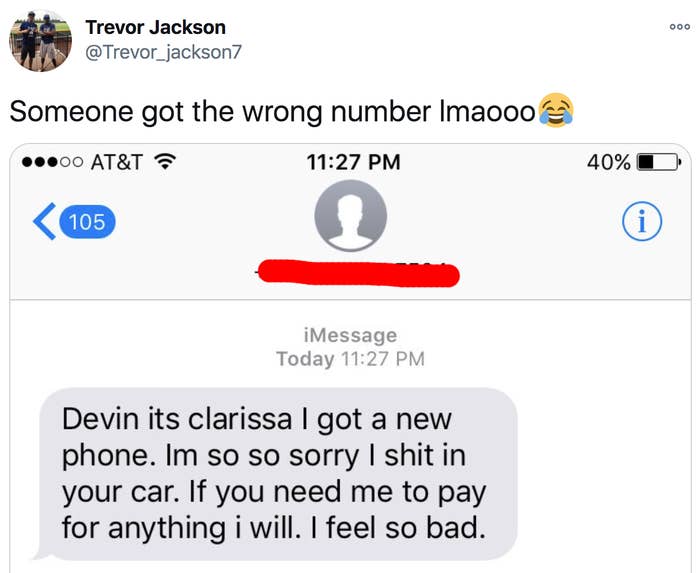 wrong number from someone named clarissa appologizing for shitting in the other person&#x27;s car