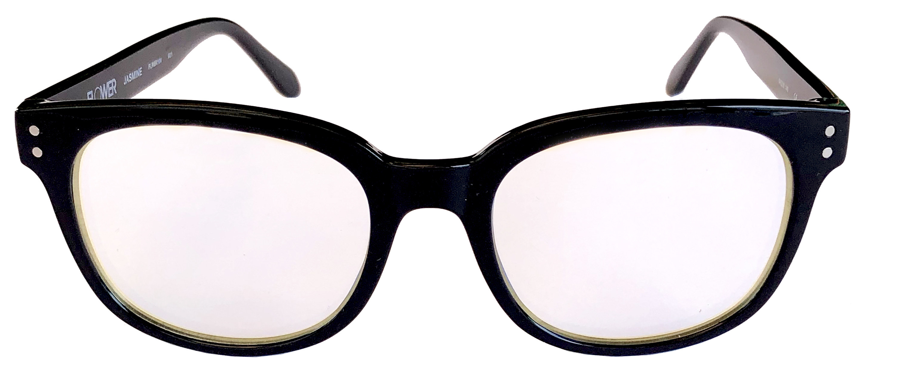 A pair of black framed glasses