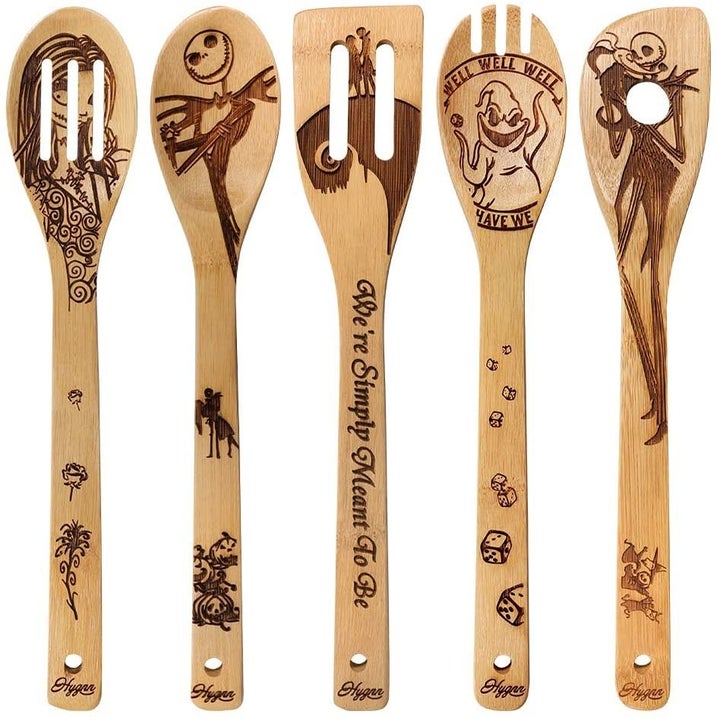 five different nightmare before christmas wooden spoon utensils 