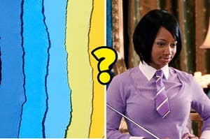 A gradient of colors next to a pensive Monique Coleman in "High School Musical"