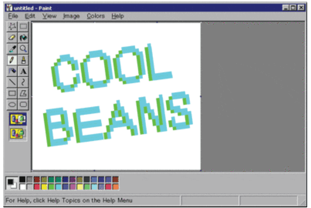 A picture that says, &quot;Cool beans,&quot; on Microsoft Paint