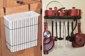 hanging storage basket and a hanging pot/pan rack