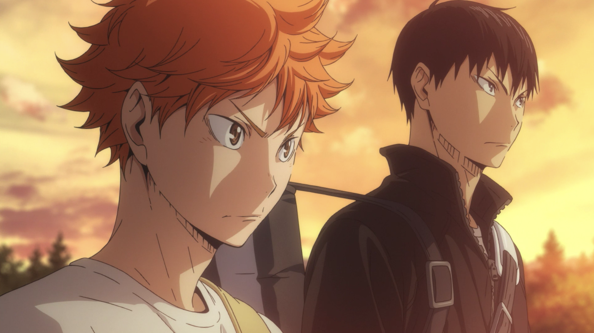 Hinata Shoyo and Kageyama Tobio looking off into the distance together