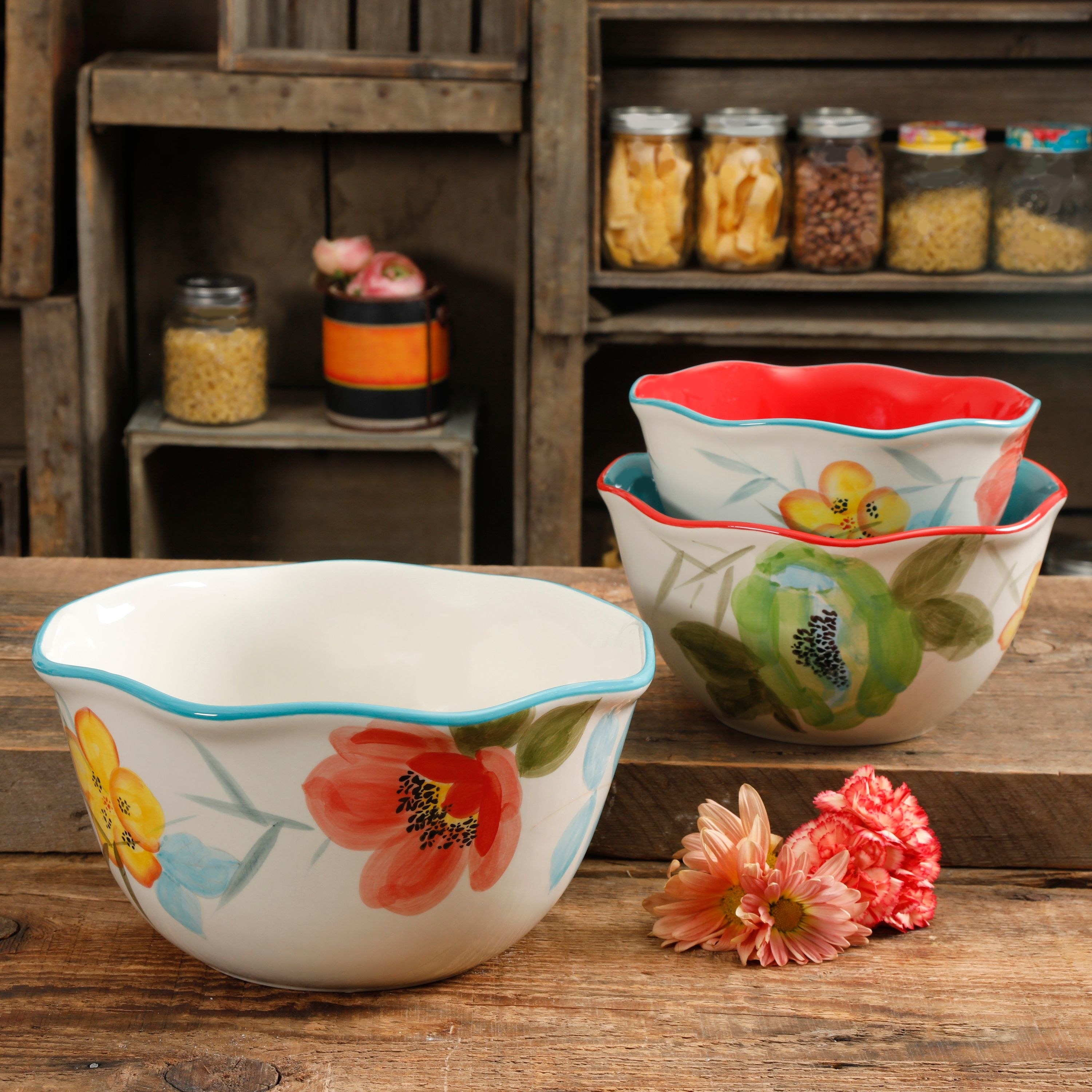bowls with floral painting design on the outside