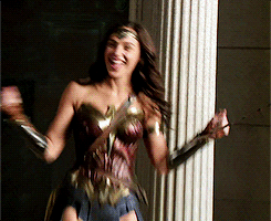 Wonder Woman spinning happily on set