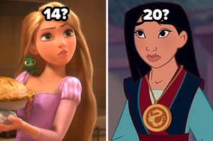 rapunzel is 14 and mulan is 20? questions