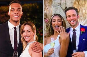 Clare and Dale next to a photo of Tayshia and Zac