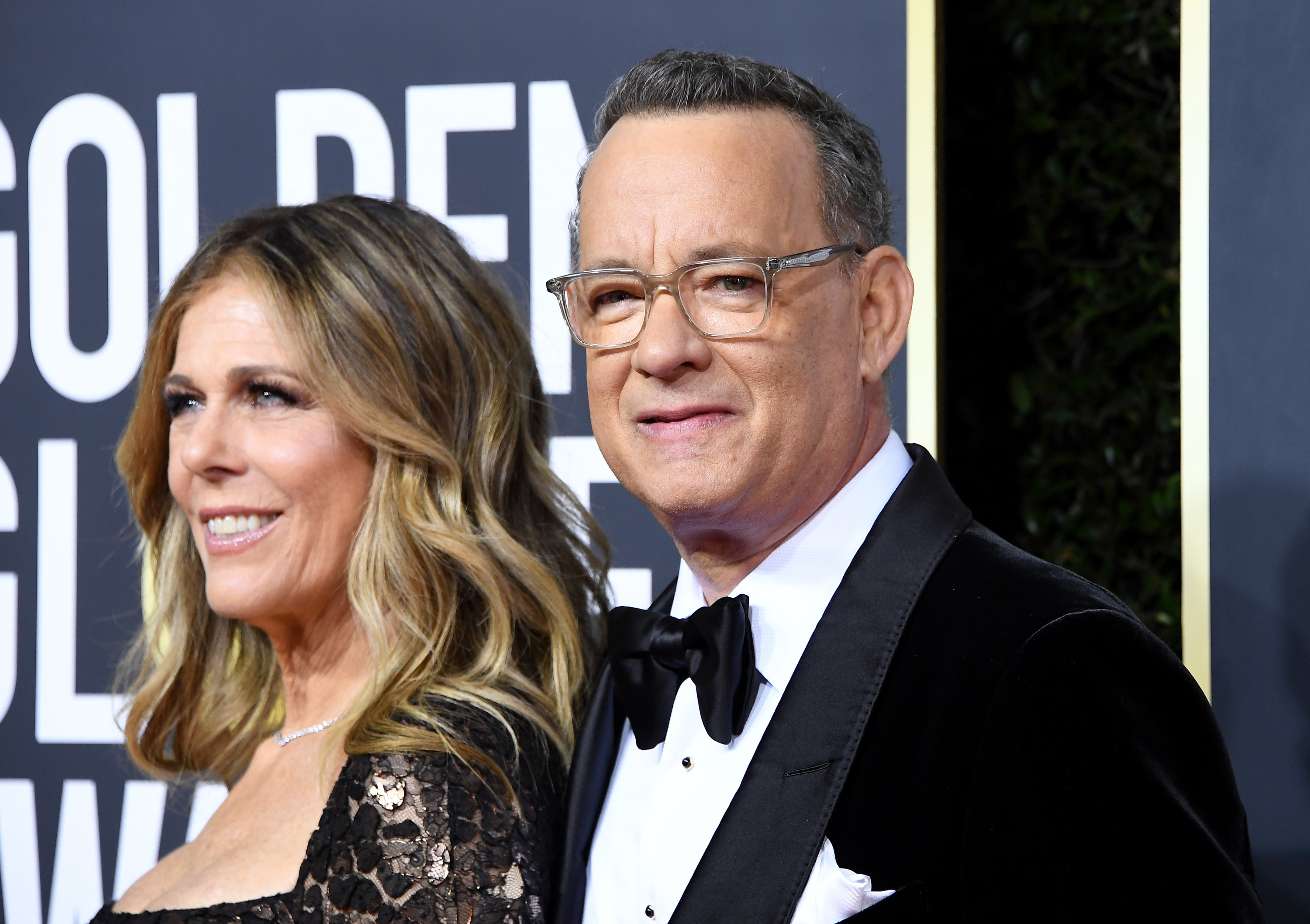 Rita Wilson and Tom Hanks arrives at the 77th Annual Golden Globe Awards attends the 77th Annual Golden Globe Awards at The Beverly Hilton Hotel on January 05, 2020 in Beverly Hills, California