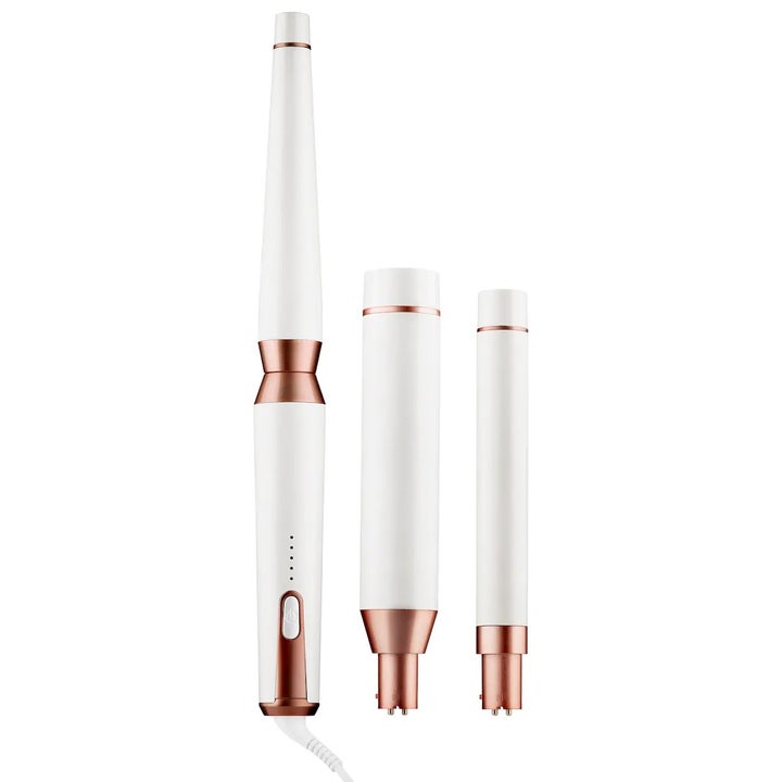 The white and rose gold styling wand trio