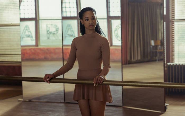 Neveah Stroyer wearing brown ballerina outfit at the barre