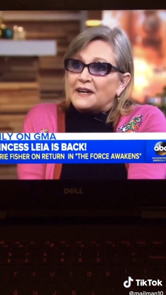 Screenshot of Carrie Fisher.